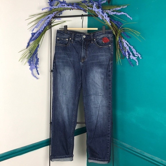 Free People Denim - Free People cropped relaxed embroidered jeans